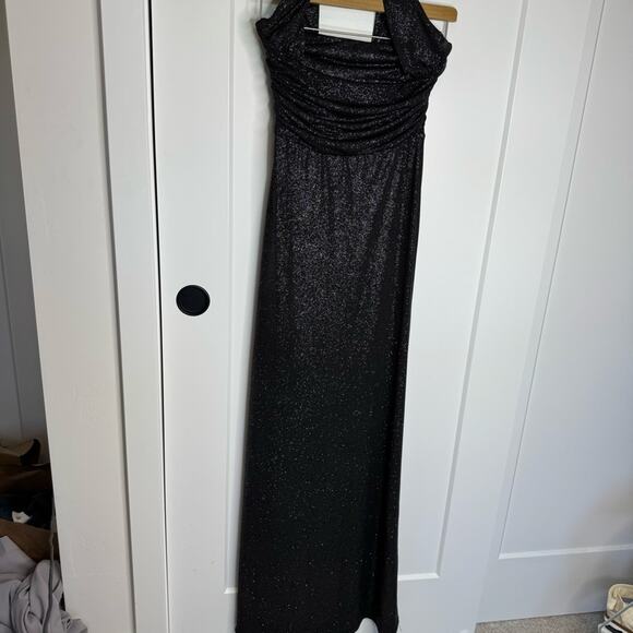 Lucy In The Sky Black Glitter Maxi Side Slit Halter Formal Prom Dress Size Small - Picture 2 of 7